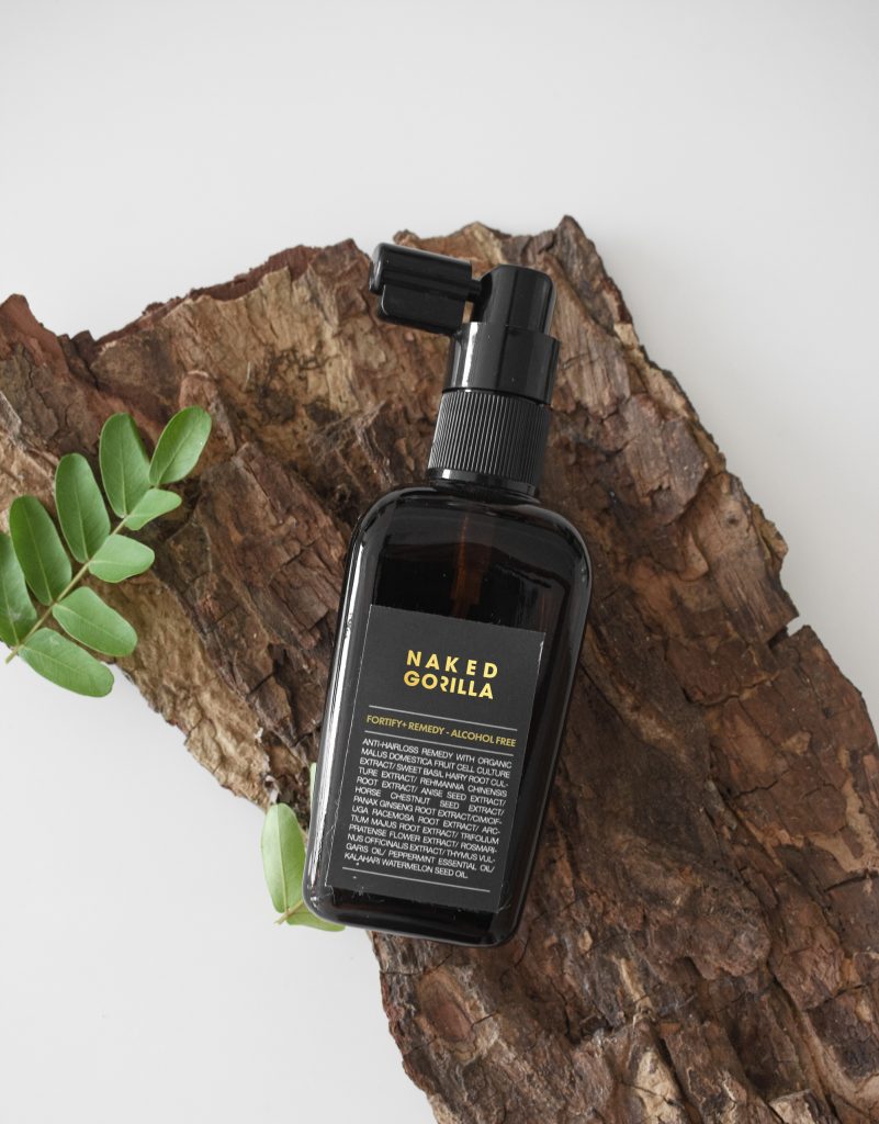 Naked Gorilla Fortify+ Hair Bath and Remedy haircare products.